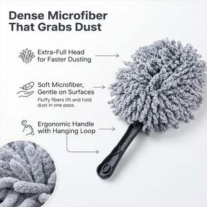 Kit de nettoyage intérieur de voiture 10 pièces - 3 brosses en poils de sanglier naturels, brosse de ventilation 3-en-1, plumeau en microfibre - Product Image 2