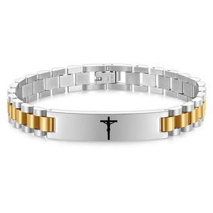 Croix géométrique ronde 10 mm, bijoux religieux pour homme, cadeau, ton argenté doré - Product Image 5