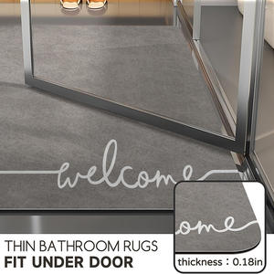 Tapis de bain en terre de diatomées rectangulaire antidérapant absorbant au design minimaliste, tapis de sol de salle de bain avec texte de bienvenue, gris - Product Image 4