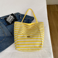 Sac tendance 2025 en tissu tricoté rayé, style décontracté coréen, sac fourre-tout pour étudiants, grande capacité, sac à bandoulière décontracté pour femmes