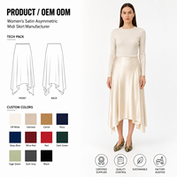 Rok Midi Asimetris Satin Wanita dengan Ujung Kerudung, Pinggang Tinggi, Model A-Line, Tanpa Lengan, Warna Champagne, Pakaian Musim Gugur dan Dingin, Grosir OEM ODM