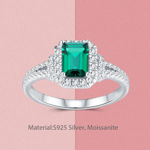 الفضة الإسترلينية 2 قيراط اللون الأخضر الزمرد قطع الخطوبة خاتم الزفاف شهادة غرا خاتم الماس المويسانيتي المرأة - Product Image 6