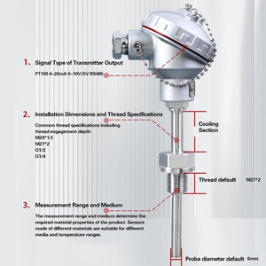 เครื่องส่งสัญญาณอุณหภูมิแบบรวมพร้อมเซ็นเซอร์อุณหภูมิสูง Pt100, เทอร์โมคัปเปิลแบบหุ้มเกราะชนิด <span class=keywords><strong>K</strong></span> และหัววัดความต้านทาน - Product Image 5