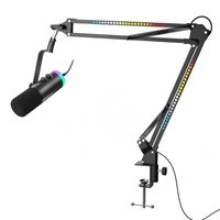 Microphone dynamique RGB USB XLR pour studio et gaming avec support de table, microphone filaire pour karaoké