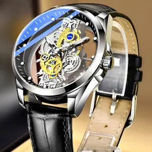 Nieuwe Merk Luxe Mannen Gold Skeleton Automatische Quartz Horloges