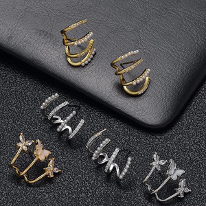 ZF Gold Zircon Butterfly Claw Piercing Stud Set Elegant <b>Minimalist</b> Dinner Party Women Fashion <b>Jewelry</b> Accessories - Product Image 3