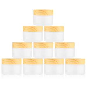 Gran oferta de Lujo 5G 10g 15G 20G 30g 50g contenedor de tarro de vidrio cilíndrico esmerilado para crema de suero facial con tapa de madera de bambú - Product Image 1