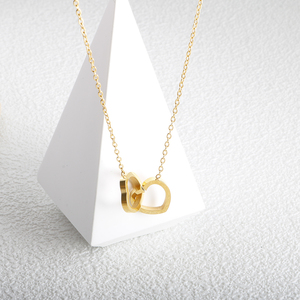 Collana di Moda in Vendita, Placcata in Oro 18K PVD, Acciaio Inossidabile con Doppio Cuore Cavo, Ciondolo per Donna - Product Image 5