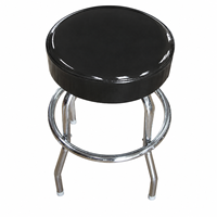 Tabouret de bar moderne avec assise ronde rembourrée en PU, piétement en métal chromé et repose-pieds, idéal pour restaurants, cafés et comptoirs.