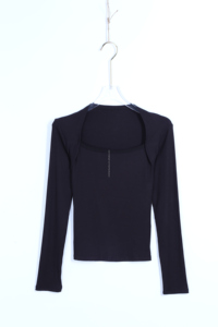 Camiseta de Manga Larga Elegante para Mujer, Top Ajustado para Adolescentes, Cuello Cuadrado, Decoración con Logotipo, Tejido Informal a la Moda - Product Image 6