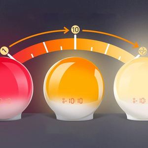 Sunrise Sunset FM Radio Wake-Up Light Alarm <b>Clock</b> Calendars Color-Changing Night Light White Noise Electronic Metal for Office - Product Image 2