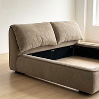 Lit de rangement minimaliste italien en tissu pour chambre principale, lit double rembourré avec coussin, lit double kaki avec système de levage à gaz et rangement