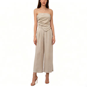 <span class=keywords><strong>ชุด</strong></span>เซ็ตสองชิ้นแบบไร้สายสำหรับผู้หญิงที่สามารถปรับแต่งได้ |   เสื้อเกาะอกจับจีบและ<span class=keywords><strong>กางเกง</strong></span>ขายาวทรงกว้าง <span class=keywords><strong>ชุด</strong></span>ลำลองสำหรับฤดูร้อน - Product Image 2