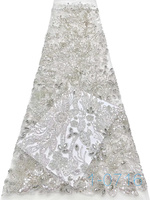 Tissu en dentelle de tulle de luxe brodé de sequins YZ, perles nigérianes et broderies de perles faites à la main, idéal pour les fêtes