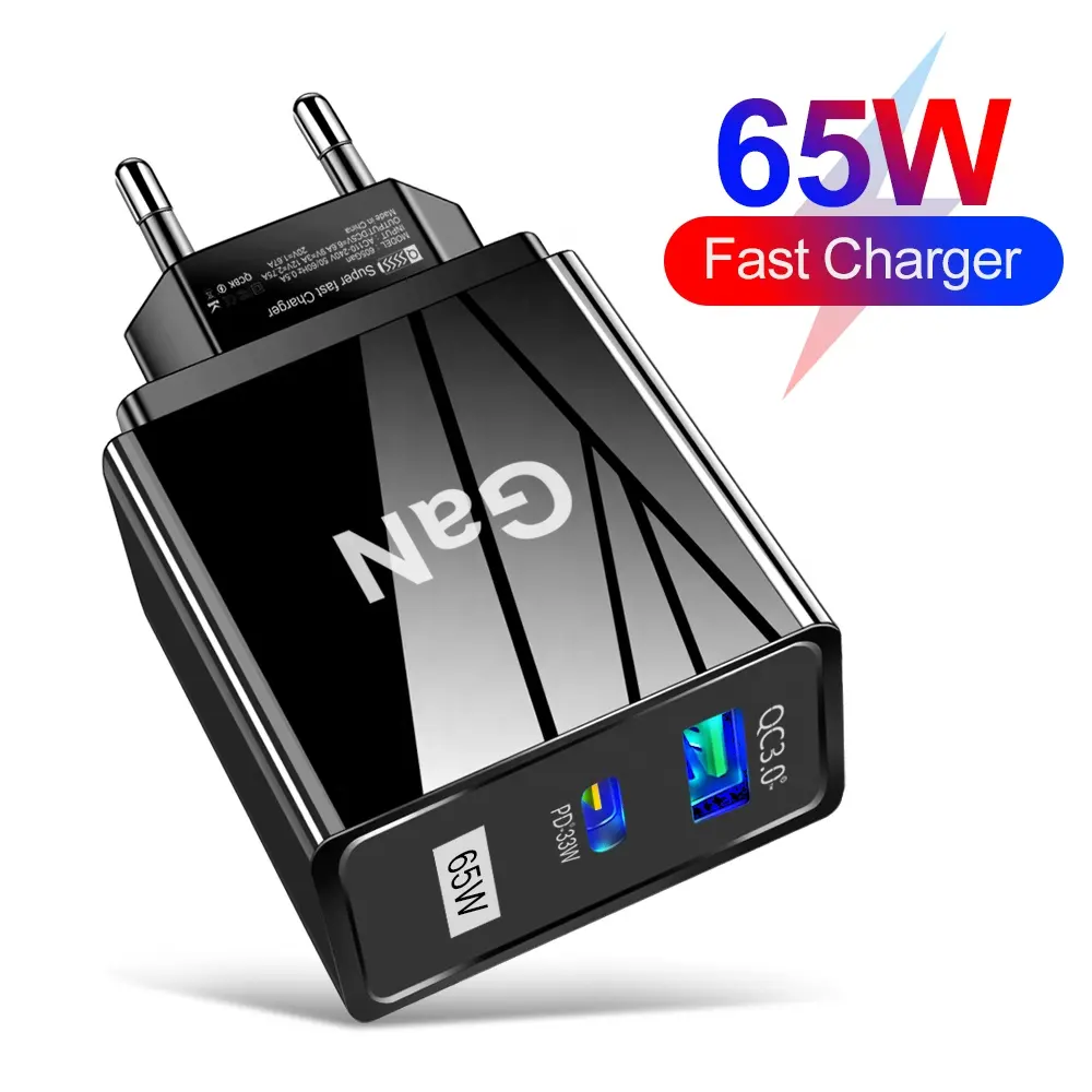 US/EU/UK 65W GaN Super Quick Charger QC3.0+USB C Fast Charger PD65W Gan charger Compatible for Laptop ipad iPhone Huawei Xiaomi