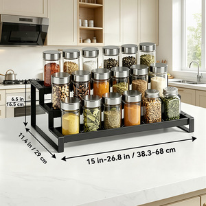 Telescopic Spice <b>Rack</b> 3 Tier Extendable Countertop Storage Organizer For Kitchen Condiments And Cabinets - Product Image 1