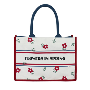 Sac fourre-tout personnalisé à motif floral – Toile structurée de créateur avec passepoil contrastant, haute qualité, prix de gros direct usine - Product Image 1