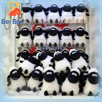 Fabricant de peluches, peluche mouton noir à face bouclée de 8 pouces, personnage de dessin animé, jouet en peluche agneau de ferme moelleux, en stock