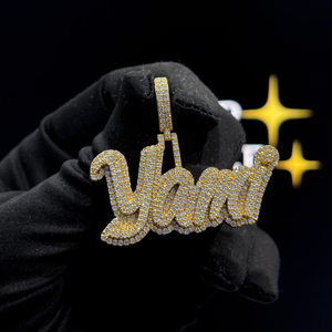 Collar con Colgante de Nombre Personalizado Yami, Estilo Hip Hop, con Moissanita, Chapado en Oro, Letra en Script, para Hombre y Mujer - Product Image 1