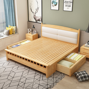 <span class=keywords><strong>Lit</strong></span> en <span class=keywords><strong>bois</strong></span> massif de Style nordique Style <span class=keywords><strong>japonais</strong></span> simple moderne économique pour chambre principale Style journal Internet célébrité <span class=keywords><strong>lit</strong></span> chez l'habitant - Product Image 2