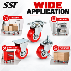 ล้อเลื่อน SSR 1.5 นิ้ว 2 นิ้ว สีแดง PP สำหรับงานเบรกแบบเคลื่อนย้ายได้ รับน้ำหนักเบา พร้อมเกลียว ผลิตจากโพลีโอเลฟิน สำหรับงานอุตสาหกรรม ล้อเลื่อนขนาดเล็ก - Product Image 4