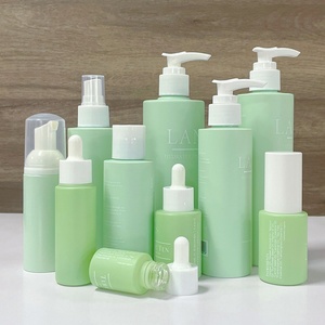 Emballage cosmétique de luxe personnalisé à marque privée, ensemble complet rechargeable unique, flacon et pot pour produits de soin de la peau verts - Product Image 4