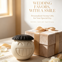 Bougie parfumée de mariage faite à la main en béton avec visage souriant, pot en cire de soja, souvenir festif unique pour les cadeaux des invités de mariage