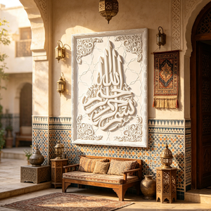Quadro in tela 3D con calligrafia islamica bianca TOP ART, stampa a rilievo Bismillah, cornice in legno, decorazione per la casa musulmana - Vendita all'ingrosso - Product Image 4