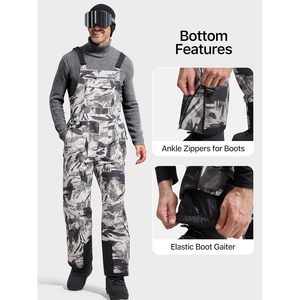 FOXA Mens Snow Bib Pants <b>Waterproof</b> Insulated Windproof Ski <b>Overalls</b> Camo Print Synthetic Fiber 100% Polyester - Product Image 6