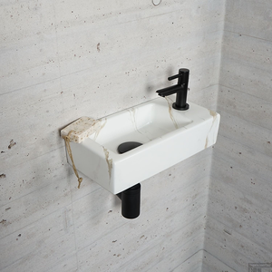Space Saver Rectangle Marbre Céramique <span class=keywords><strong>Lave</strong></span>-secteur Salle De Bains de lavage Bassin Petit Support Mural Accrocher Évier - Product Image 1