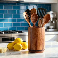 Porte-ustensiles, porte-ustensiles de cuisine en bois d'acacia pour comptoir, 360° ° Support rotatif pour ustensiles de cuisine pour comptoir de cuisine