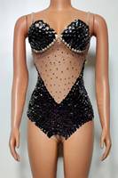 Justaucorps de danse sexy à paillettes et strass, combinaison de scène scintillante pour fête d'anniversaire et club