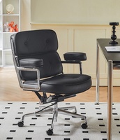 Chaise de bureau de direction, style moderne du milieu du siècle, en cuir, pivotante et inclinable, avec coussin épais et structure en aluminium