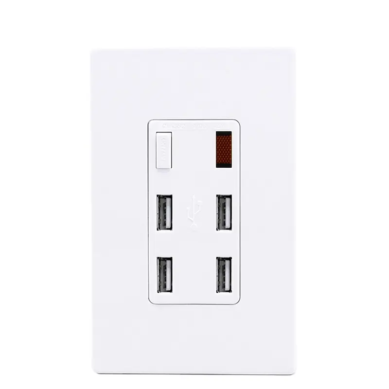 Leishen ETL 승인 4 USB-A 포트 미국 표준 벽면 콘센트 LED 조명 및 전원 스위치 5V/4.8A USB 충전 전원 콘센트