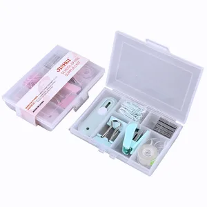 Newest Hot Sale Mini Office Stationery Seven Piece Set with PP Plastic Box Stapler Popular Promotional and Gift