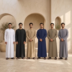 Thobe musulman arabe pour homme, à manches longues, col rond, avec pompons, Jubbah, vêtement islamique, Kaftan décontracté, Robe du Moyen-Orient, <span class=keywords><strong>Dishdasha</strong></span> - Product Image 2