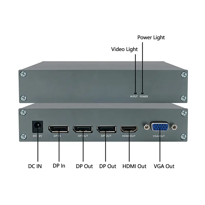 PINWEI 4K@60Hz डिस्प्लेपोर्ट 1X4 स्प्लिटर 1 इन 4 आउट DP से 2 DP HDMI VGA हाइब्रिड वीडियो स्प्लिटर