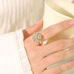 Anillos Antiestrés Giratorios de Trébol de Cuatro Hojas con Circonita para Mujer, <span class=keywords><strong>Anillo</strong></span> Fidget Spinner de Acero Inoxidable, Joyería Estética, Regalo - Product Image 5