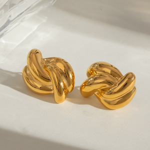 Cross Knot <b>Earrings</b> 18k Gold Plated Stainless Steel Geometric Design Fashionable <b>Stud</b> <b>Earrings</b> - Product Image 4