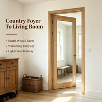 Porte en bois massif de style farmhouse avec vitre, en pin non fini, pour l'aménagement intérieur des maisons de campagne