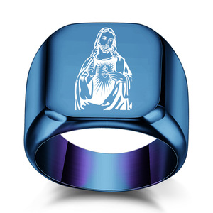 Men's Gold Jesus Christ <b>Ring</b> 18MM Square Stainless Steel Religious Jewelry Everyday Wear - Product Image 4