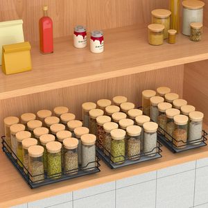 Kitchen Condiment Storage Rack Pull Out Drawer Slide Rail Spice Organizer Rectangular Minimalist Removable Cabinet Organizer - Product Image 4