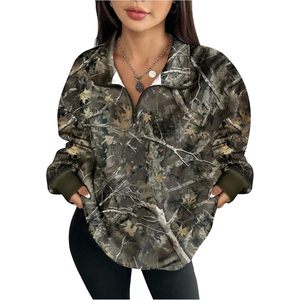 SOLY HUX Pull personnalisé pour femme en camouflage 100% polyester, col zippé 1/4, manches longues, respirant, tricoté, streetwear - Product Image 1