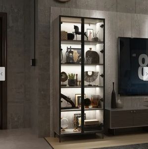 Bibliothèque de bureau et de salon moderne Bibliothèque en bois Armoire de rangement murale avec portes en verre pour livres et fournitures d'ongles - Product Image 5