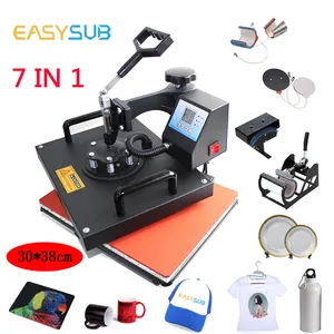 30*38Cm Combo 7 In 1 T-shirt Warmte Pers Drukmachine Voor Sublimatie T-shirt/Mok/Cup/Plaat/Muismat/Telefoon Geval Printer