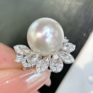 Anillo de Diamantes de Lujo Estilo Socialité, con Diamantes en Abundancia, Dulce, Simple, con Perla Natural de Agua Dulce de Calidad Superior - Product Image 3