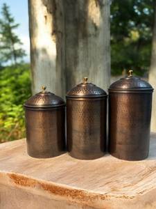Handcrafted Copper Spice Canisters Cylinder Shape Airtight Lids Industrial Design Kitchen <b>Storage</b> - Product Image 3