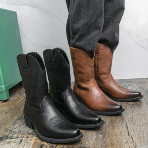 รองเท้าบูทหนังหัวแหลมแฟชั่นปี 2026 รองเท้าบูทคาวบอยสไตล์อเมริกัน รองเท้าบูททรงอัศวิน รองเท้าหุ้มข้อสูงลำลองสำหรับผู้ชาย - Product Image 2