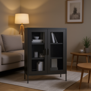 Armoire de rangement en acier anthracite 31,5x13,8x40 pouces, armoire de salon moderne industrielle avec portes en maille et 3 étagères - Product Image 2