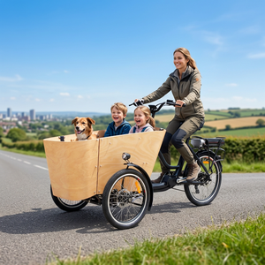 Tricycle familial Holland avec boîte avant et banquette passager, prêt pour la livraison urbaine, vélo à 3 roues, scooter motorisé, vélo cargo, vélo de camping, vélo électrique - Product Image 1